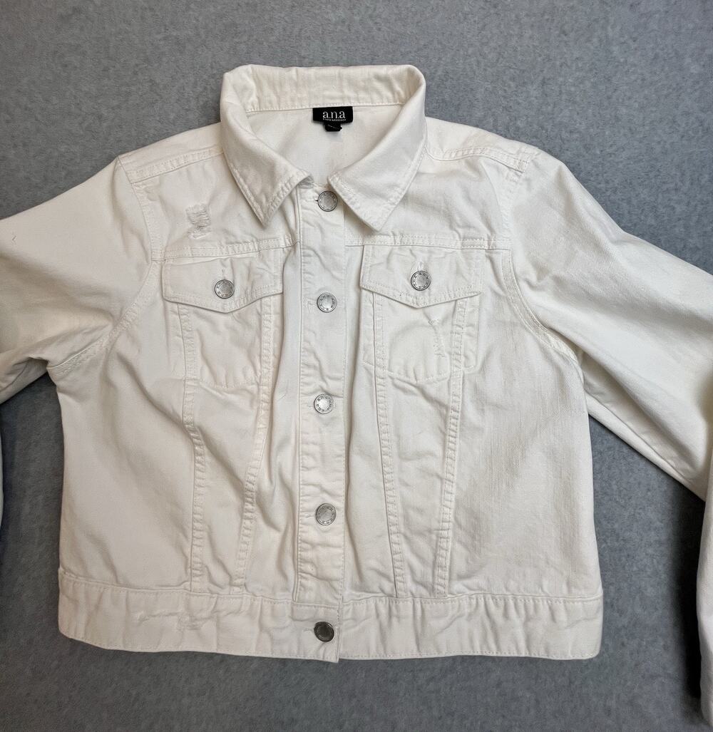 Jacket a.n.a A New Approach White Denim Trucker Button Front Pockets XL